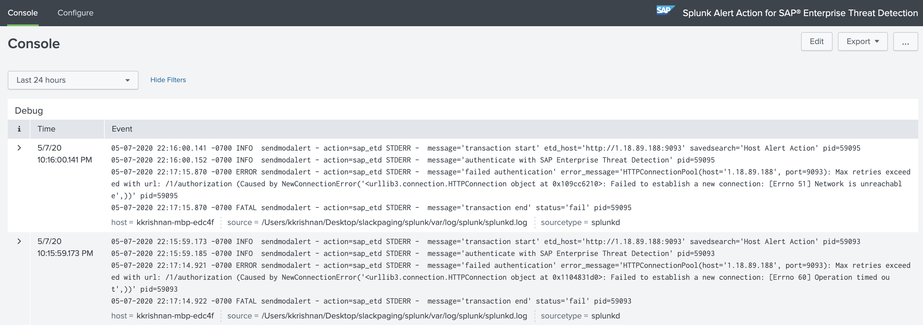 Splunk Alert Action for SAP Enterprise Threat Detection Splunkbase